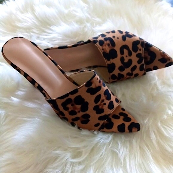 Leopard Print Trendy Minimalist Stiletto Heeled Mule Sandels (NWOT) - Picture 7 of 13